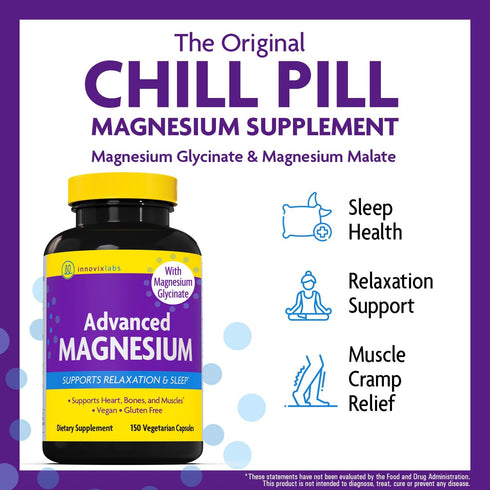 InnovixLabs Advanced Magnesium Capsules - 150 Ct, 210 mg - Chelated Magnesium Glycinate and Malate for Relaxation