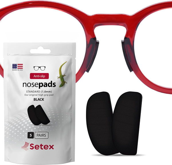 Setex Gecko Grip 1mm Anti Slip Eyeglass Nose Pads, 5 Black Pairs, USA Made, 2500 Microstructured Fibers per Pad