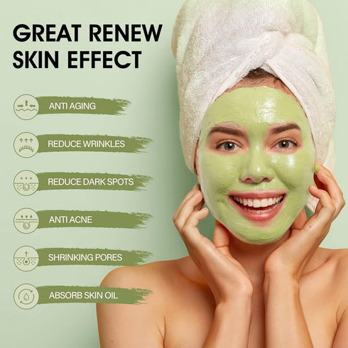 SHVYOG Green Tea Face Mask, Antioxidant Clay Mask with Volcanic Mud for Deep Cleansing & Hydrating