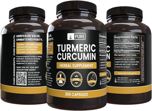 Pure Original Ingredients Turmeric Curcumin, 365 Capsules, No Fillers, Always Pure, Lab Verified
