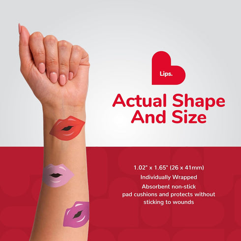 BioSwiss Lips Shaped Self Adhesive Bandages, Latex Free Sterile Wound Care, Fun First Aid Kit for Kids - 24 Count