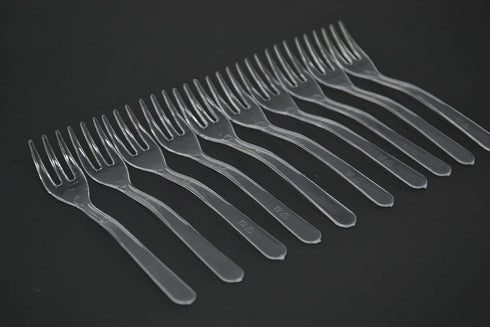 LORESO Clear Mini Plastic Forks - Tasting Mini Forks 100CT, 3.8 Inches, BPA Free, Reusable for Fruit and Dessert
