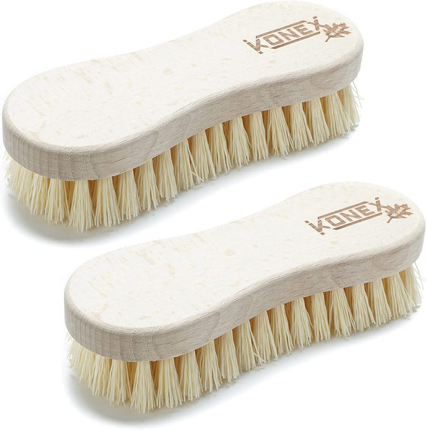 Konex Fiber Economy Utility Cleaning Brush, Heavy Duty Scrub Brush with Wood Handle (Peanut 2 Pack)