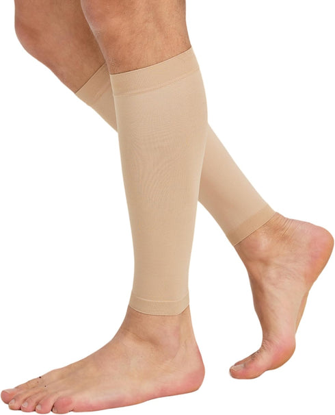 MGANG Plus Size 3XL Calf Compression Sleeve, 2 Pairs 20-30mmHg Unisex Leg Compression Socks for Pain Relief, Beige