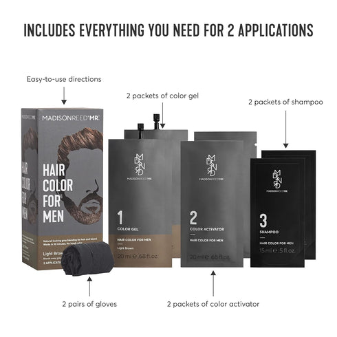 Madison Reed Mr. Hair Color for Men, Light Brown Demi-Permanent Hair Dye, Reduces Grays in 15 Minutes, 2 Applications