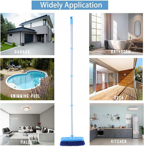 Long Handle Deck Brush - 50" Stiff Bristle Scrubbing Brush for Cleaning Shower, Bathroom, Bathtub, Tile Floors, Garage