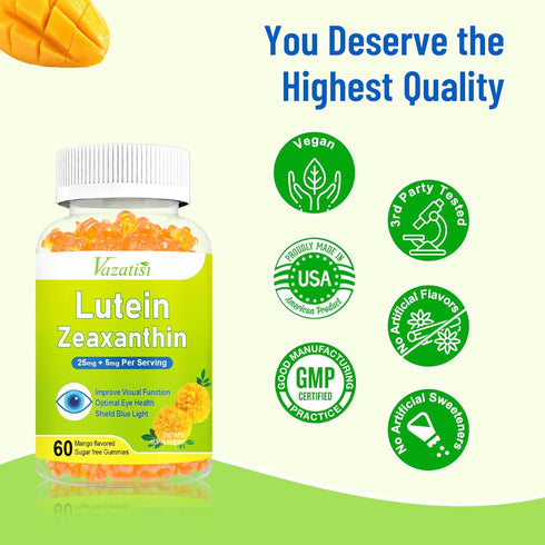 Eye Vitamins Lutein & Zeaxanthin Gummies: Sugar Free Eye Health Supplements with Bilberry, 60 Count