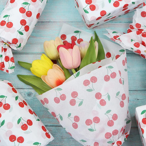 60 Sheet Cherry Tissue Paper 28 * 20 Inch Summer Fruit Design for Gift Wrapping and DIY Crafts Decorations