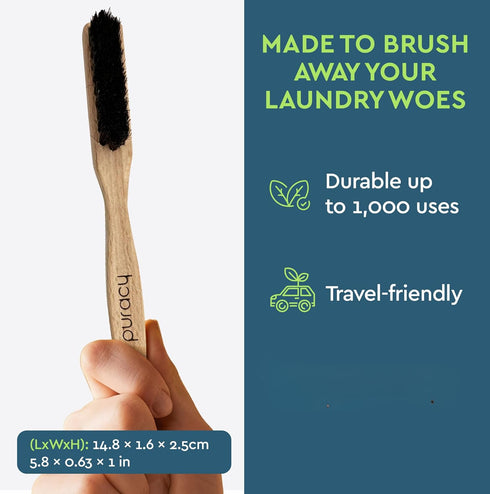Puracy Laundry Stain Remover Brush for Tough, Deep, and Aged Clothing Stains, Genuine Horsehair Bristles