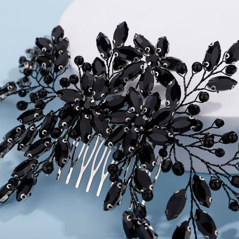 Kercisbeauty Statement Black Rhinestones Beads Big Hair Comb, Vintage Handmade Hair Accessories for Women