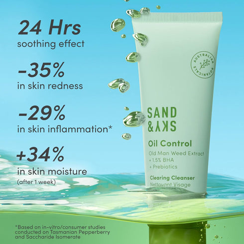 Sand & Sky Oil Control Clearing Cleanser - Gentle Daily Face Wash for Oily Acne Prone Sensitive Skin