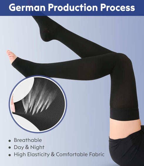 KEKING Thigh High Compression Stockings Toeless, Unisex, Opaque 20-30mmHg Graduated Compression Leg Support