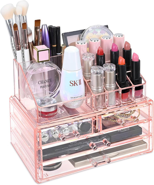 Ikee Design Pink Jewelry & Cosmetic Storage Boxes, Two Pieces Set for Vanity