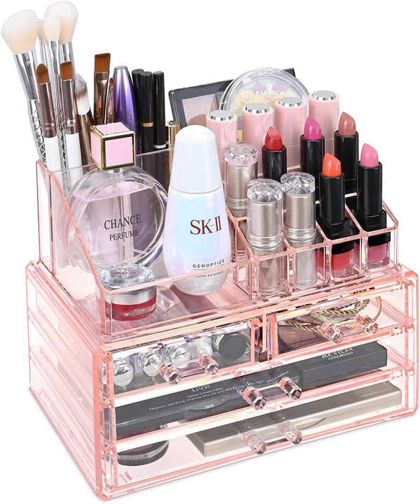Ikee Design Pink Jewelry & Cosmetic Storage Boxes, Two Pieces Set for Vanity