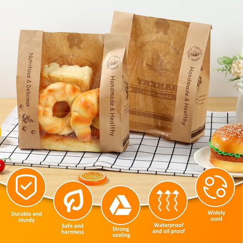 Kandishiex 100Pcs Packaging Packaging US Bread Bags Paper with Window Brown Paper Bread Bags Food Grade Bread Paper