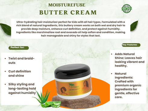 J'Organic Solutions Moisture Fuse Buttercream - Daily Hair Moisturizer with Marshmallow Root & Avocado Oil