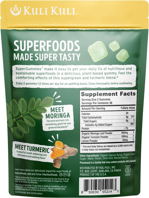 Kuli Kuli Super Energy Gummies - 60 Non-GMO, Gluten-Free Moringa Energy Supplements, Caffeine-Free Natural Booster