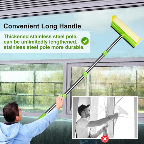 ITTAHO 2 in 1 Squeegee for Window Cleaning - 58'' Long Handle Window Washing Kit for Shower, Windshield, and Glass