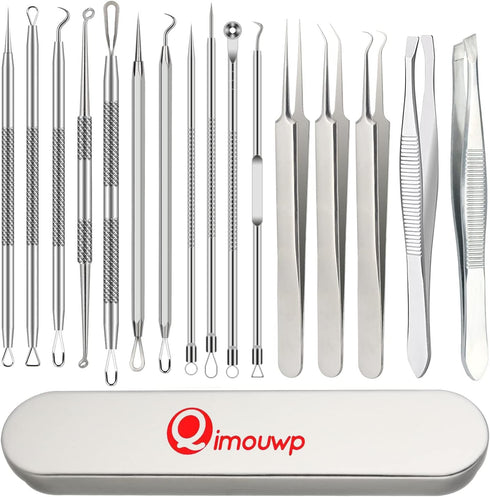 Pimple Popper Tool Kit, 16 PCS Professional Blackhead Remover Tools, Stainless Tweezers & Comedone Extractor