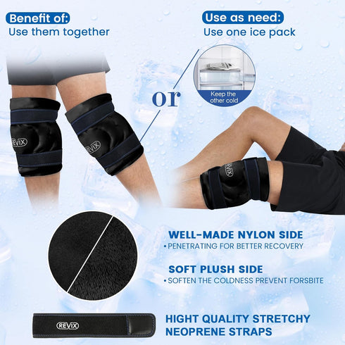 REVIX 20" XXXL Large Gel Ice Pack for Knee, Pain Relief Wrap for Swelling, ACL, Knee Replacement, 2 Packs