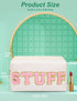 Preppy Makeup Bag, Cream Synthetic Leather Patch Cosmetic Bag with STUFF Chenille Letter, Gift for Girlfriend, Wife,
