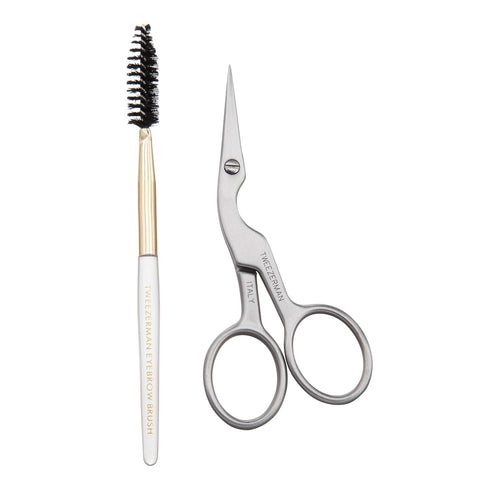 Tweezerman Brow Shaping Scissors and Brush, Stainless Steel Eyebrow Trimming