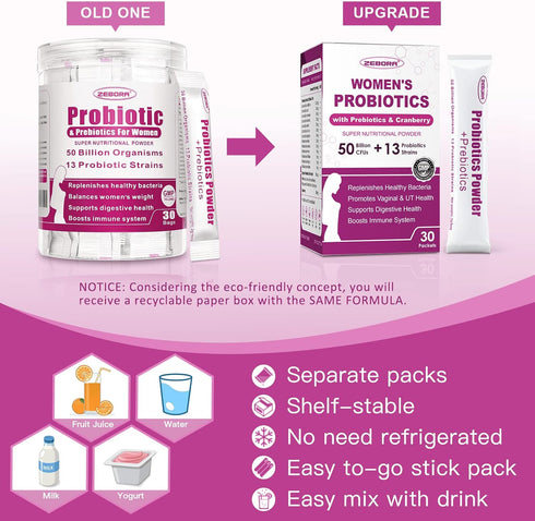 Probiorics for Women Probiotics Powder, 50 Billion CFUs, 13 Strains, Prebiotics for Digestive & Immune Health, 30-Day