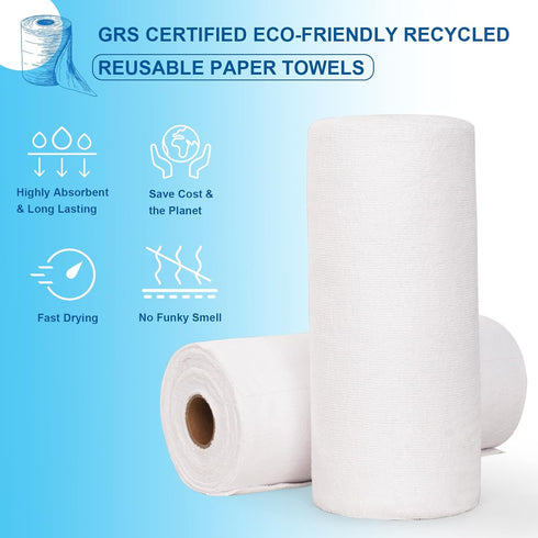Poyday 50Pack 12x12In Reusable Paper Towels Washable Roll: Paperless Towels Tear Away Absorbent Cloth Paper Towels