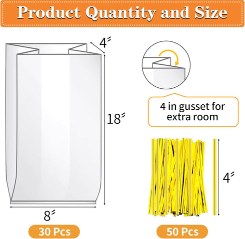 Reastar 30 Pack Bread Bags, Plastic Bread Bags with Ties for Homemade Bread, Clear Bagel Sandwich Bags, Bread Loaf Bags