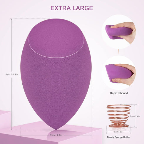 EXTRA LARGE 11CM Makeup Beauty Sponges Blender, 1x Small 1x Large, with 2 Sponge Holder for Flawless Application