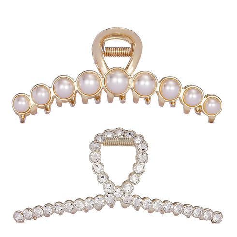 Rhinestone Hair Claw Clips Vintage Metal Imitation Pearl Hair Jaw Clip for Women