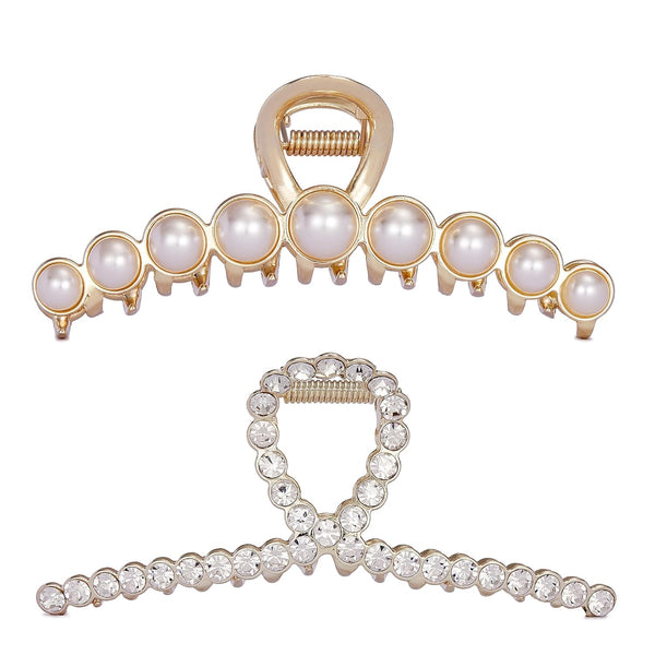 Rhinestone Hair Claw Clips Vintage Metal Imitation Pearl Hair Jaw Clip for Women