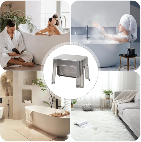 Generic Clear Acrylic Stool - Clear Portable Chair for Bedside and Vanity with Storage Shelf | Premium PET Material