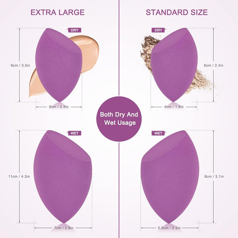 EXTRA LARGE 11CM Makeup Beauty Sponges Blender, 1x Small 1x Large, with 2 Sponge Holder for Flawless Application
