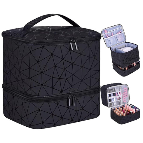 RZMAYIS PU Leather Nail Polish Organizer, Double Layer Nail Polish Storage Holds 30