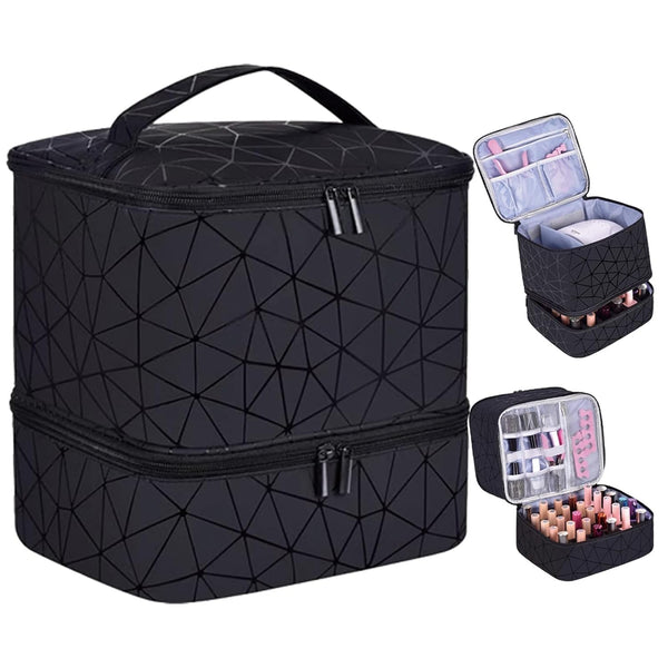 RZMAYIS PU Leather Nail Polish Organizer, Double Layer Nail Polish Storage Holds 30