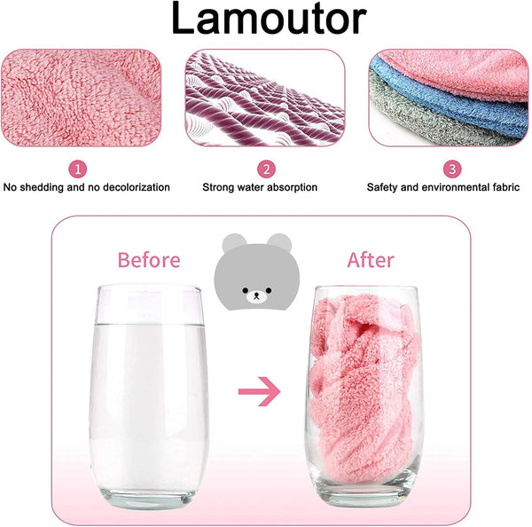 Lamoutor 3Pcs Hair Drying Towel for Kids, Soft Absorbent Kids Hair Towel Wrap Head Towel Wraps for Girls