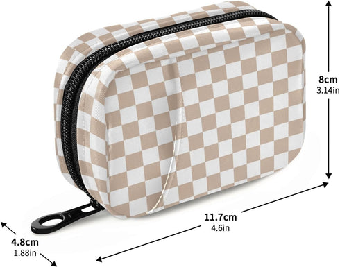 WEVIBOFU 7 Weekly Pill Organizer, Brown White Checkered Pill Case Day Travel Medicine Organizer Box for Vitamin