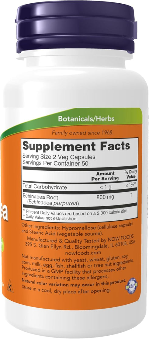 NOW Supplements, Echinacea (Purpurea Root) 400 mg, Immune System Support*, 100 Veg Capsules