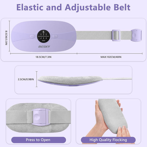 Besky Portable Cordless Menstrual Heating Pad for Cramps, 3 Heat Levels, Rechargeable Small Heating Pad for Pain Relief