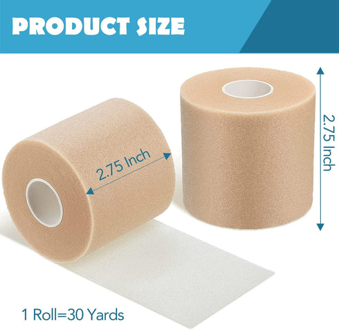 Pre Wrap Athletic Tape, 2.75"x30 Yards PU Foam Underwrap for Wrists Elbows Knees Ankles
