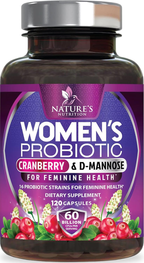 Probiotics for Women's Vaginal Health, 60 Billion CFU, Prebiotics, 120 Capsules, Cranberry, Urinary & Digestive Support