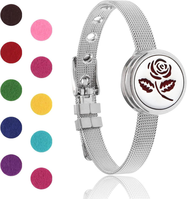 YWLI Essential Oil Diffuser Bracelet Aromatherapy Locket Adjustable Stainless Steel Rose Watch Chain