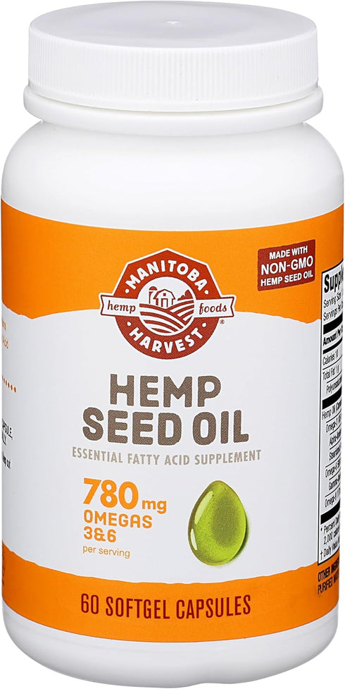 Manitoba Harvest Hemp Seed Oil Softgels | 2,475mg | 60 Count | Plant Based Omegas 3,6 & 9