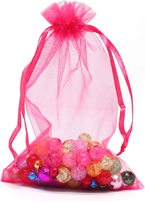 100Pcs Sheer Organza Bags, 3.5x4.5 Inches, Rose Wedding Favor Bags with Drawstring