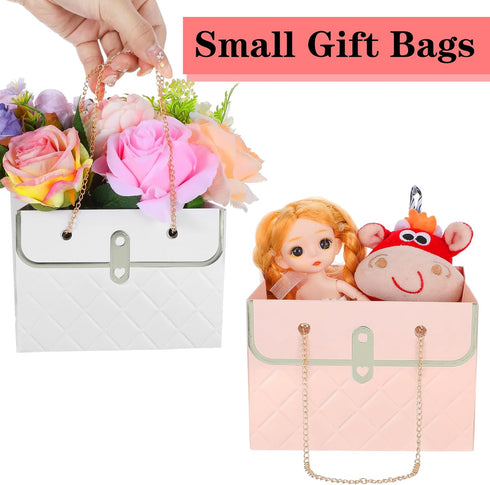 mekueeex 24 Pack Flower Paper Gift Bag, Bouquet Portable Flower Handbag Box with Metal Chain, Rectangle Wedding Gift