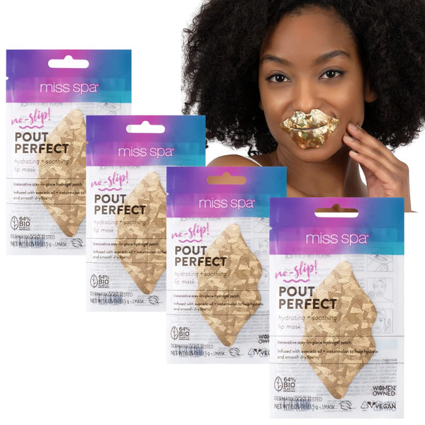 MISS SPA Hydrating Lip Mask, 4 Pack - Soothing Gold Hydrogel Lip Patch, Moisturizing Anti-Aging Skin Care