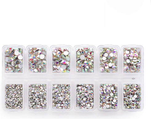 Zealer 1800pcs Crystals AB Nail Art Rhinestones, Round Beads, Flatback Glass Charms for Nails, Crafts, 300pcs Each