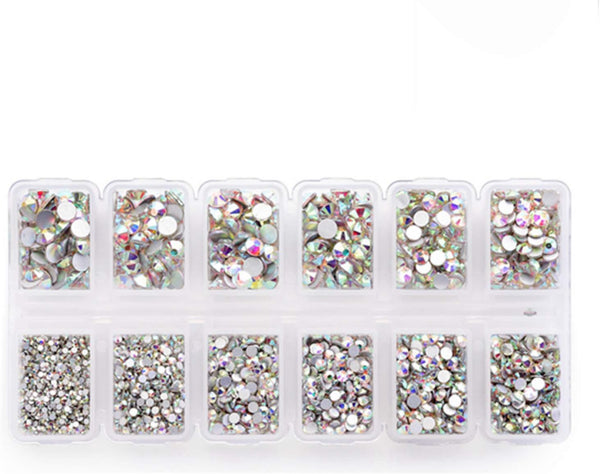 Zealer 1800pcs Crystals AB Nail Art Rhinestones, Round Beads, Flatback Glass Charms for Nails, Crafts, 300pcs Each