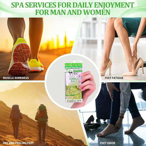 Pedicure Kit Foot Soak Set: Bubble Salt, Sugar Scrub, Massage Mask, Lotion in a Box, 4 Step Foot Spa Kit (Lemon)